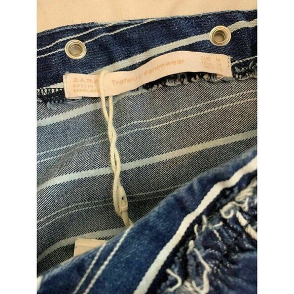 Zara New Blue White Striped Denim Jean Long Sleeve Mini Dress 5520/18/401/3 - Picture 8 of 11